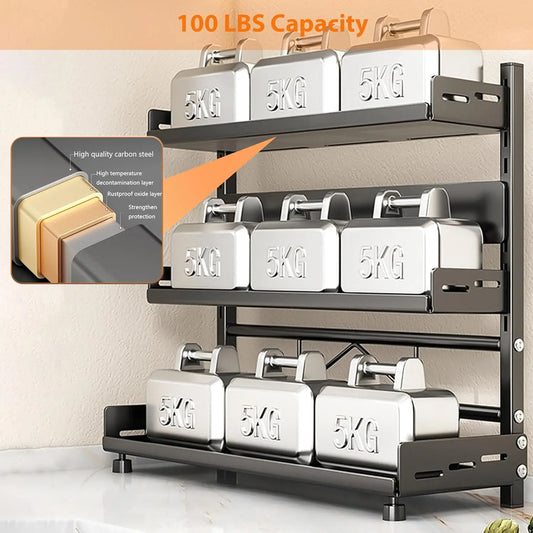 3-Tier Spice Rack – Black Metal | Adjustable & Space-Saving