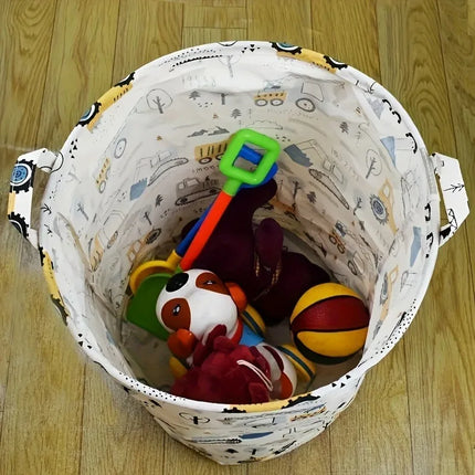 Laundry Basket Large Capacity Cartoon Print Foldable Portable Construction Vehicle Design Sturdy Construction Home Organization - E-menage