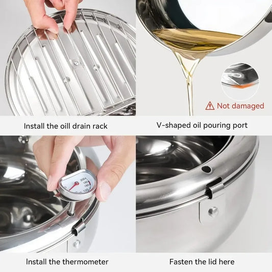 Deep Fryer Pot, 11 Inch/4.2 L Janpanese Style Tempura Frying Pot with Lid, 304 Stainless Steel with Temperature Control and Oil