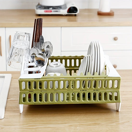 1pc Foldable Dish Rack, Dish Draining Tray, Collapsible Dish Rack, Dinnerware Drainer Organizer