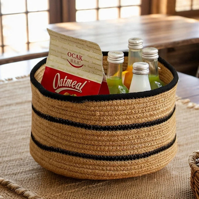 Panier à linge en fil de coton tissé - E-menage