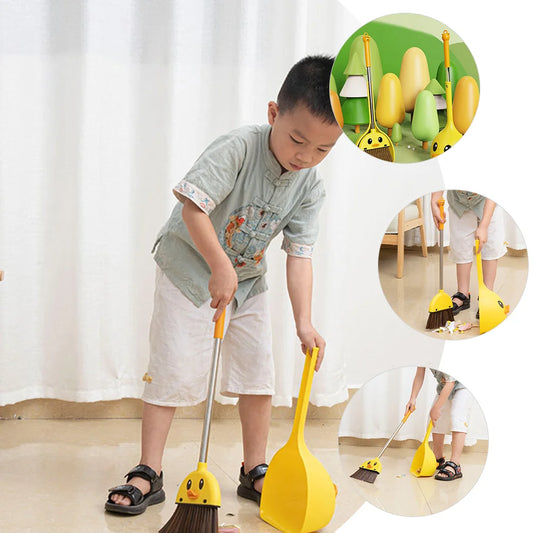 Cleaning Broom Mini Yellow Duck Broom Kids Cartoon Broom Toy Cleaning Tool Home Broom Dustpan Brush Toddler Broom for Children