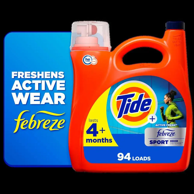 Tide Plus Febreze Sport Odor Defense HE Turbo Clean Liquid Laundry Detergent 132fl oz 94 Loads High Efficiency Cleaner Removes