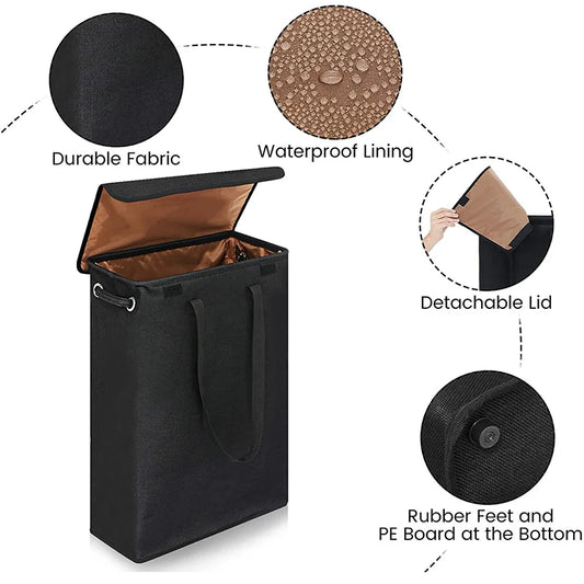 45L Large Capacity Covered Laundry Basket, Detachable Hand-held Dirty Clothes Basket, Waterproof Dirty Laundry Collection - E-menage