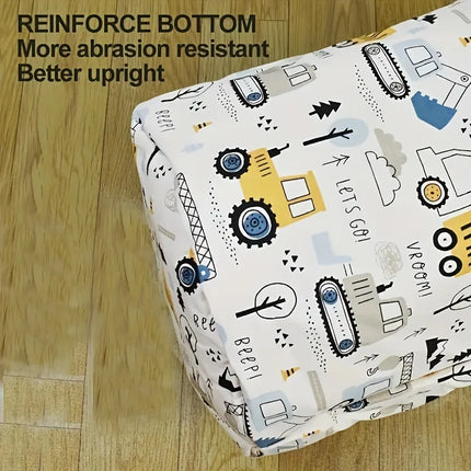 Laundry Basket Large Capacity Cartoon Print Foldable Portable Construction Vehicle Design Sturdy Construction Home Organization - E-menage