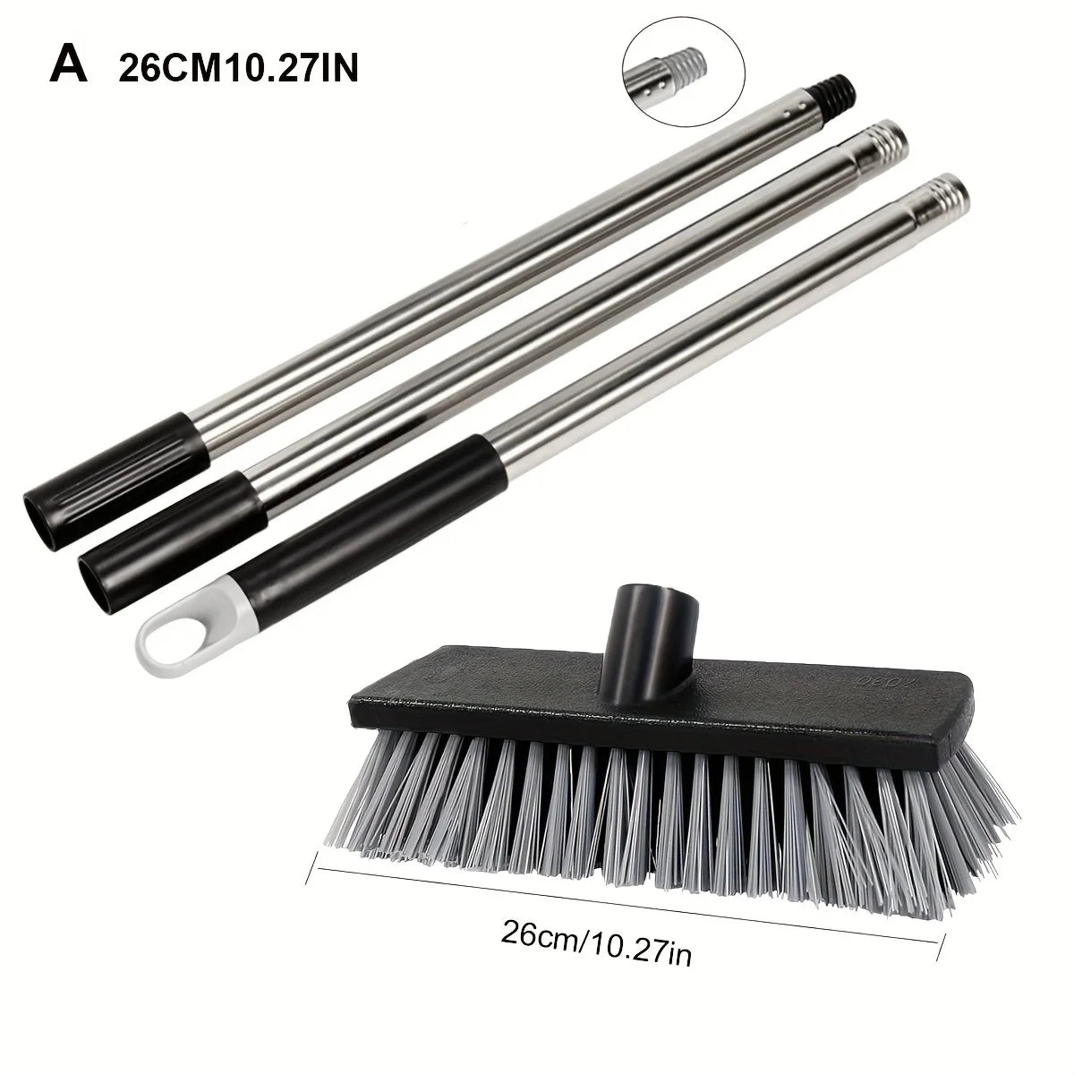 Large Hard Bristle Broom, Wooden Floor Washer, Adjustable Multi-Section Long Handle, Concrete Push Broom Outdoor Garage Broom