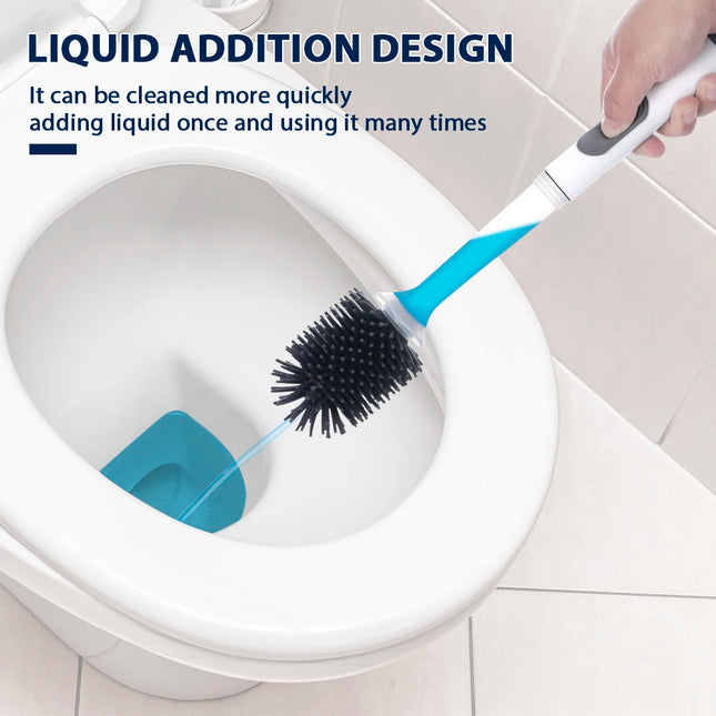 Water Spray Silicone Toilet Brush With Wall-Mounted Breathable Silicone TPR Brush 40cm Long Handle Bathroom Cleaning Accessories