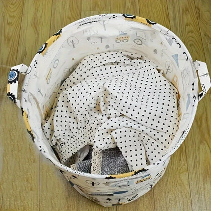 Laundry Basket Large Capacity Cartoon Print Foldable Portable Construction Vehicle Design Sturdy Construction Home Organization - E-menage