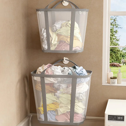 Panier à linge avec poignée, en nylon respirant, pliable et portable, pour vêtements sales - E-menage