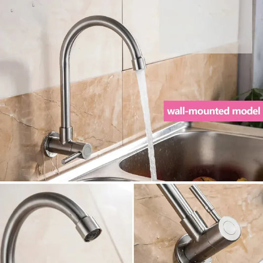 Kitchen Faucet Stainless Steel Wall Mounted Single Cold Water Faucet Lower Curve Faucet Wall Sink Water Tap Premium Quality