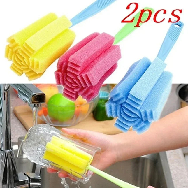 Lot de 2 brosses éponges de nettoyage pour verres à vin, bouteilles, café, thé, tasses, - E-menage