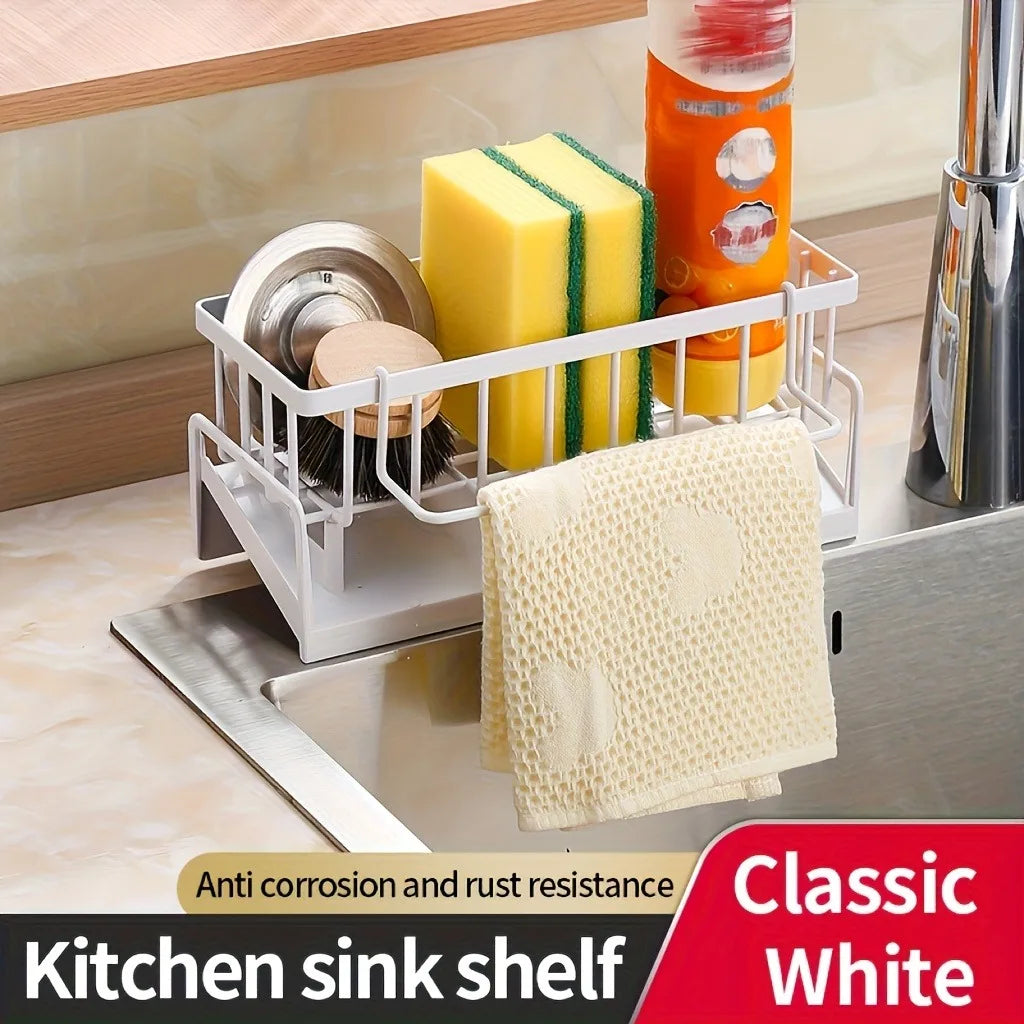 PP Dish Drainer with Sponge Holder - Space-Saving Sink Organizer for Dishes/Brushes | Kitchen Counter Storage
