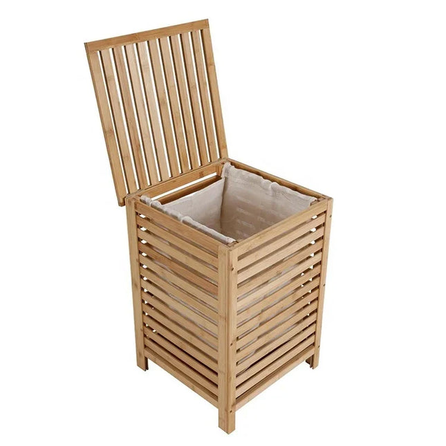 Household Washing Room Dirty Clothes Storage Bamboo Hamper Laundry Basket with Lids - E-menage