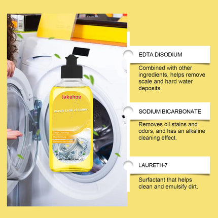 Nettoyant pour Machine à Laver JAKEHOE – Nettoyage en Profondeur Anti-Odeurs et Anti-Bactérien | Élimine la Saleté et le Calcaire | Formule Écologique, Fraîcheur Durable – 100 ml
