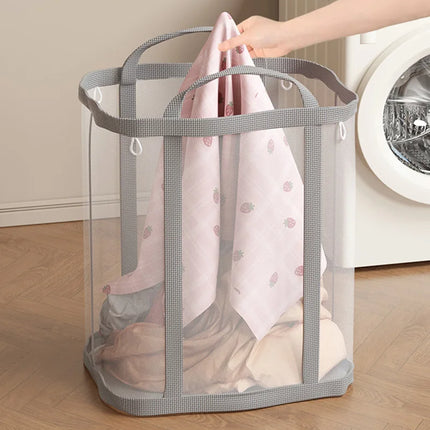 Panier à linge avec poignée, en nylon respirant, pliable et portable, pour vêtements sales - E-menage