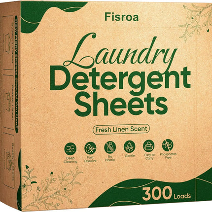 Travel Laundry Detergent Sheets 300 Loads Eco-friendly Washing Detergent Sheets Plastic-Free Washer Sheets, Fresh Linen