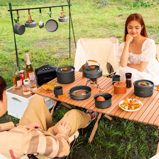 Outdoor Hiking Cookware Camping Cookware Boiling Water Teapot Frying Pan Equipment Portable Camping Pot Supplies Combination Set