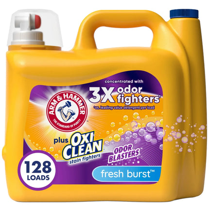 128 Load Liquid Laundry Soap with Fresh Scent, Odor Fighting Formula for HE Washers, Effective Stain & Odor Removal