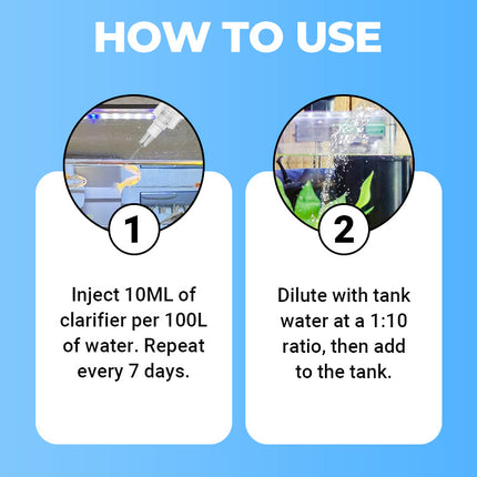 Nettoyant pour eau d’aquarium – 100 ml | Clarifiant puissant anti-algues | Purificateur d’eau pour poissons – Élimine boues, taches et impuretés | Agent d’entretien écologique pour aquarium propre