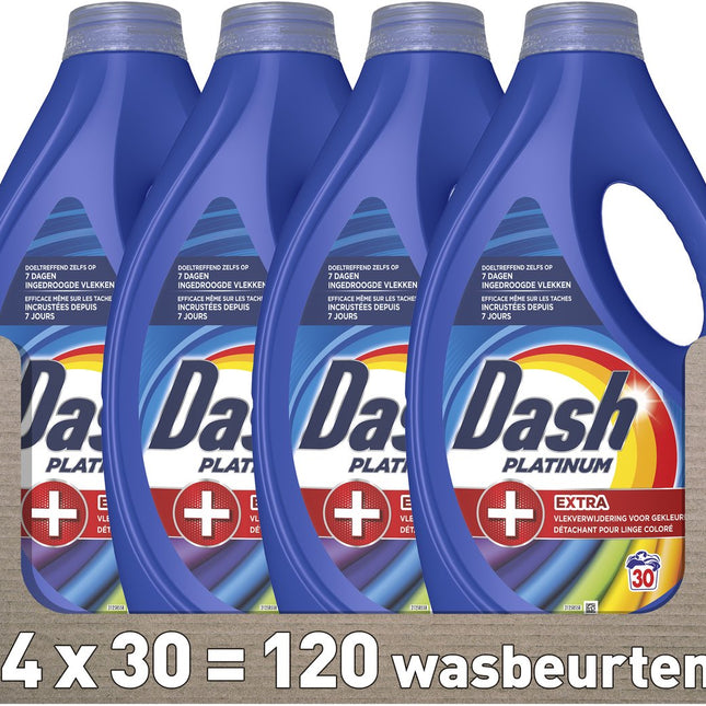 Lessive liquide Dash Platinum + Détachant Extra pour linge coloré- Pack de 4 - E-menage