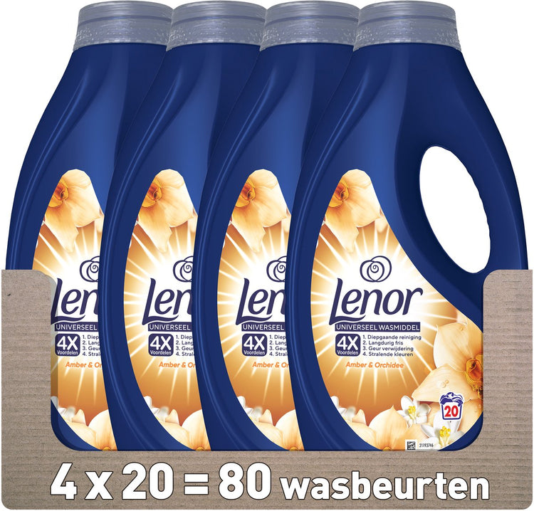 Lessive liquide Lenor Ambre et Orchidée - 4 x 20 lavages - Pack de 4 - E-menage