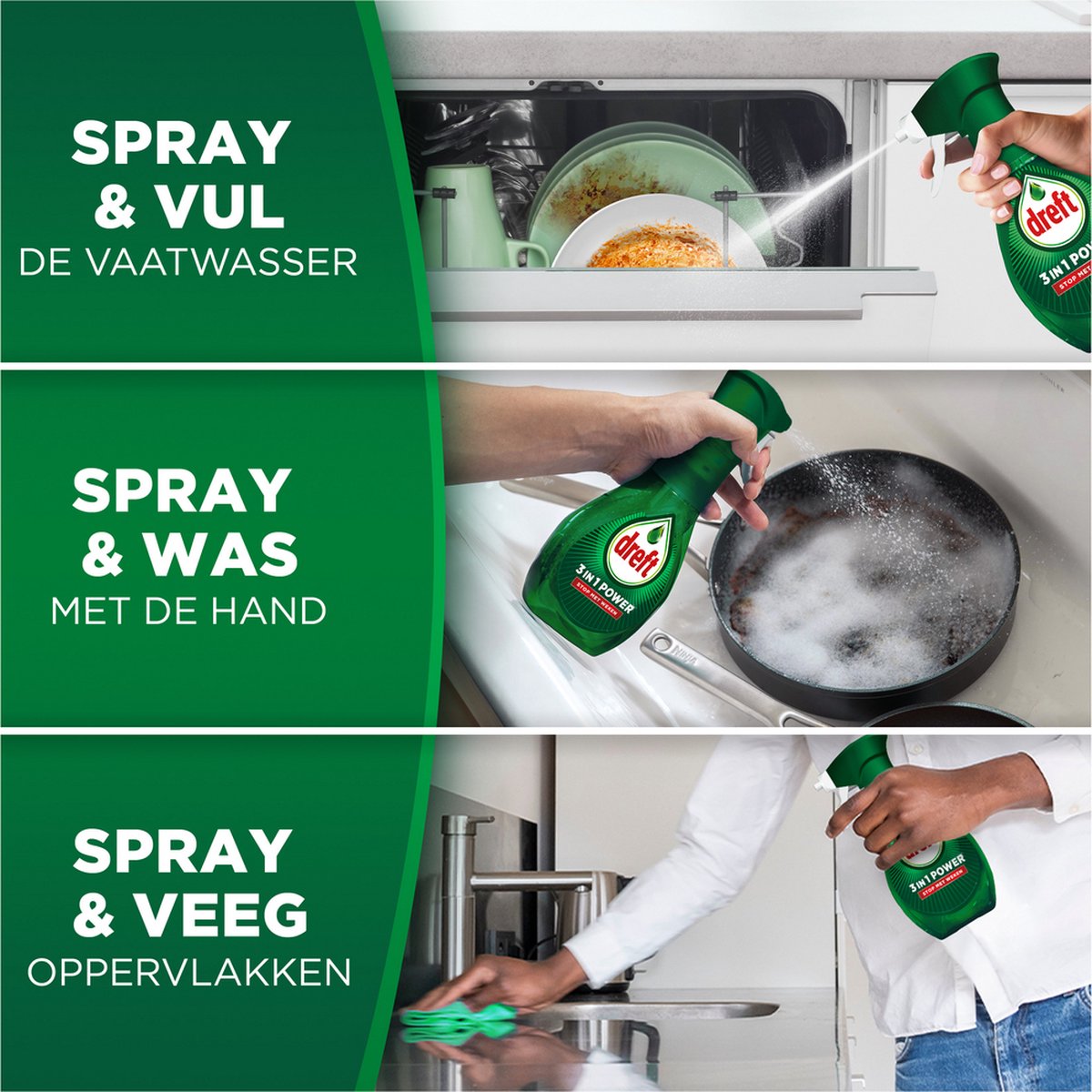 Dreft 3in1 Power Spray Refill Stop Soaking - prétraitement, dégraissant pour vaisselle et Cuisine - Pack de 10 - E-menage