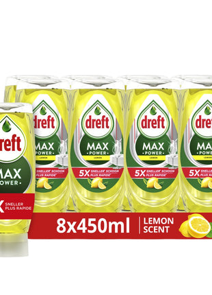 Liquide Vaisselle Dreft MaxPower Citron Liquide - 8x 450ML - Pack de 8 - E-menage
