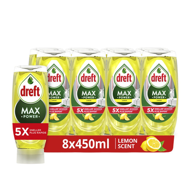 Liquide Vaisselle Dreft MaxPower Citron Liquide -  8x 450ML - Pack de 8