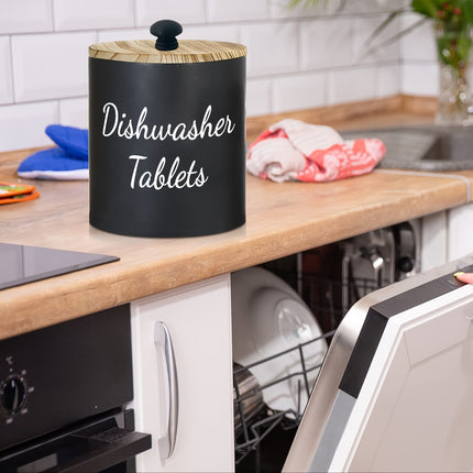 Versatile Rustic Wooden Farmhouse Dishwasher Pod Holder with Lid - Organizer for Laundry, Bathroom & Home Storage - White/Black Container for Detergent Pods, Dryer Sheets & More
