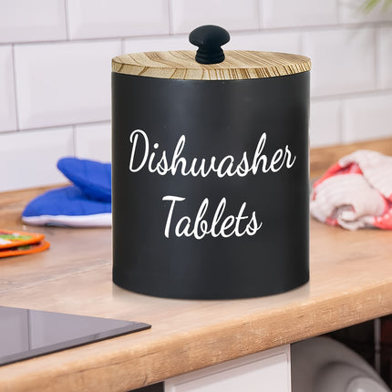 Versatile Rustic Wooden Farmhouse Dishwasher Pod Holder with Lid - Organizer for Laundry, Bathroom & Home Storage - White/Black Container for Detergent Pods, Dryer Sheets & More