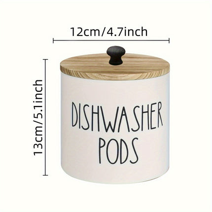 [Rustic Wooden Dishwasher Holder] Rustic Wooden Dishwasher Pod Holder - Space-Saving Organizer for Detergent Pods and Tablets, Storage Bins for Home Organization with Lid