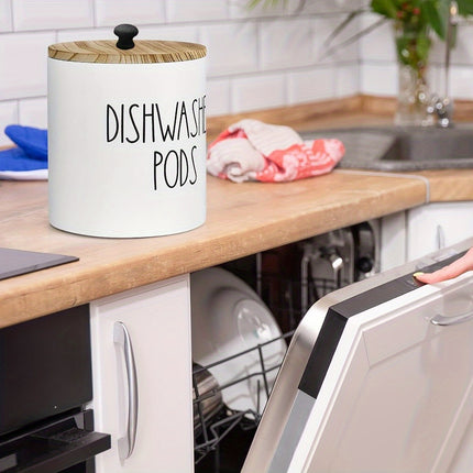 [Rustic Wooden Dishwasher Holder] Rustic Wooden Dishwasher Pod Holder - Space-Saving Organizer for Detergent Pods and Tablets, Storage Bins for Home Organization with Lid