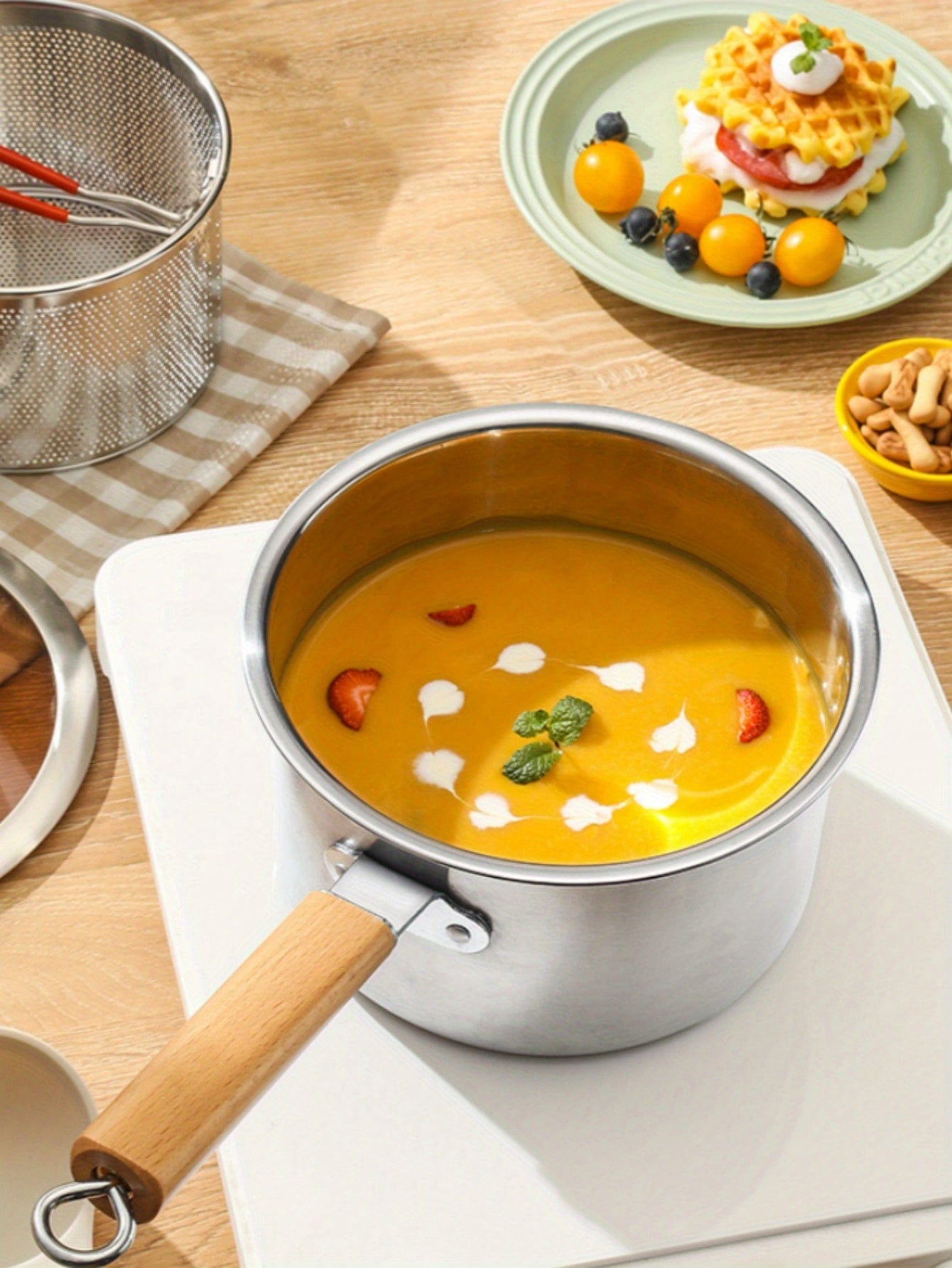 Stainless Steel Multi-Purpose Cookware Set with Frying Basket and Glass Lid - Non-Stick Cookware, Deep Fryer, Noodle Cooker, Ricotta Pot, Steamer Food - Induction and Gas Stove Compatible - Ideal for Home Chefs and Families -