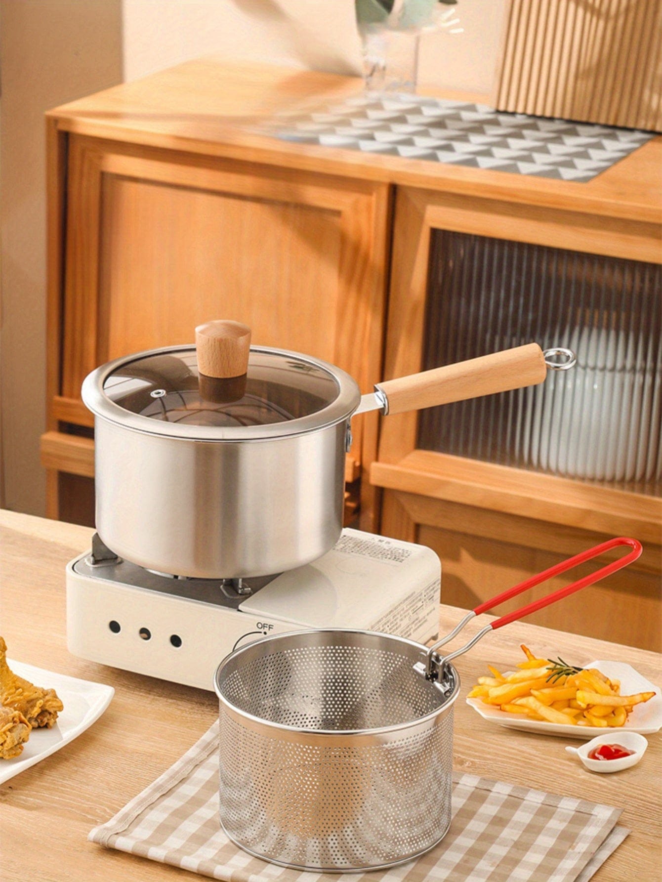 Stainless Steel Multi-Purpose Cookware Set with Frying Basket and Glass Lid - Non-Stick Cookware, Deep Fryer, Noodle Cooker, Ricotta Pot, Steamer Food - Induction and Gas Stove Compatible - Ideal for Home Chefs and Families -