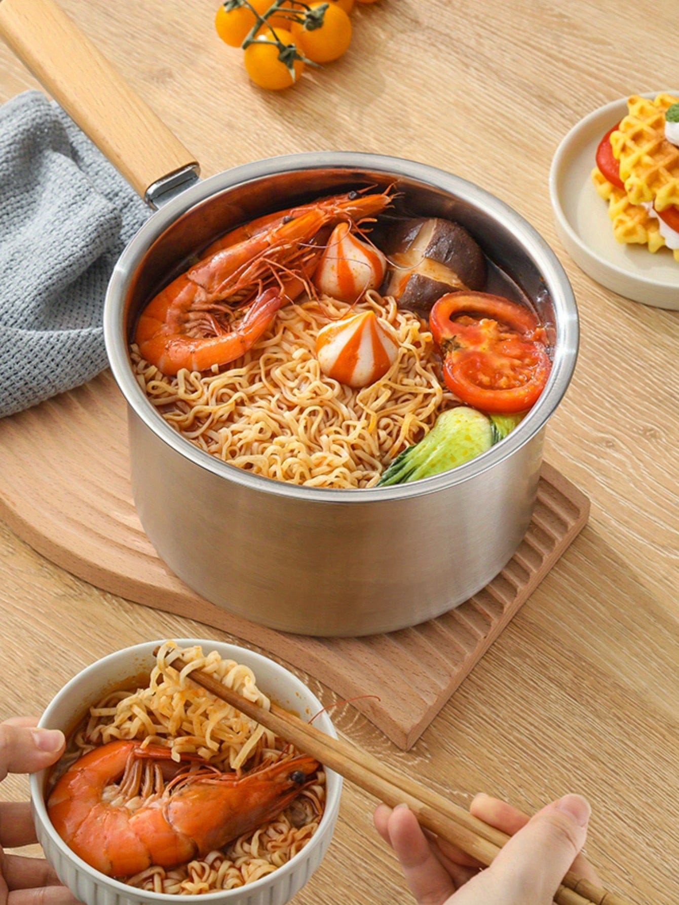 Stainless Steel Multi-Purpose Cookware Set with Frying Basket and Glass Lid - Non-Stick Cookware, Deep Fryer, Noodle Cooker, Ricotta Pot, Steamer Food - Induction and Gas Stove Compatible - Ideal for Home Chefs and Families -