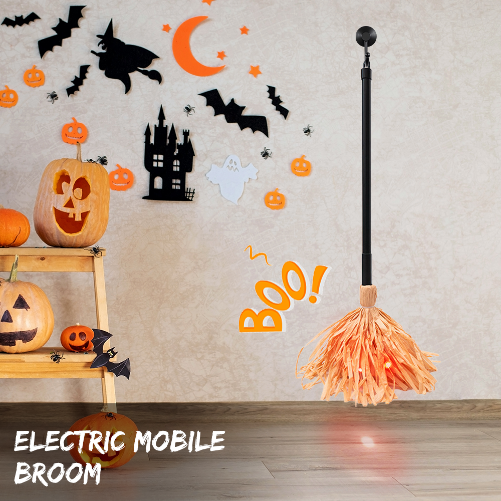 Halloween Floating Witch's Broom–haunted Dancing Broom Terror Atmosphere Festive Decorations Broom With Ghost Sounds Home Decor