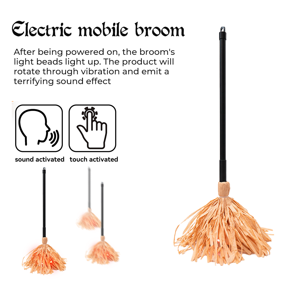 Halloween Floating Witch's Broom–haunted Dancing Broom Terror Atmosphere Festive Decorations Broom With Ghost Sounds Home Decor