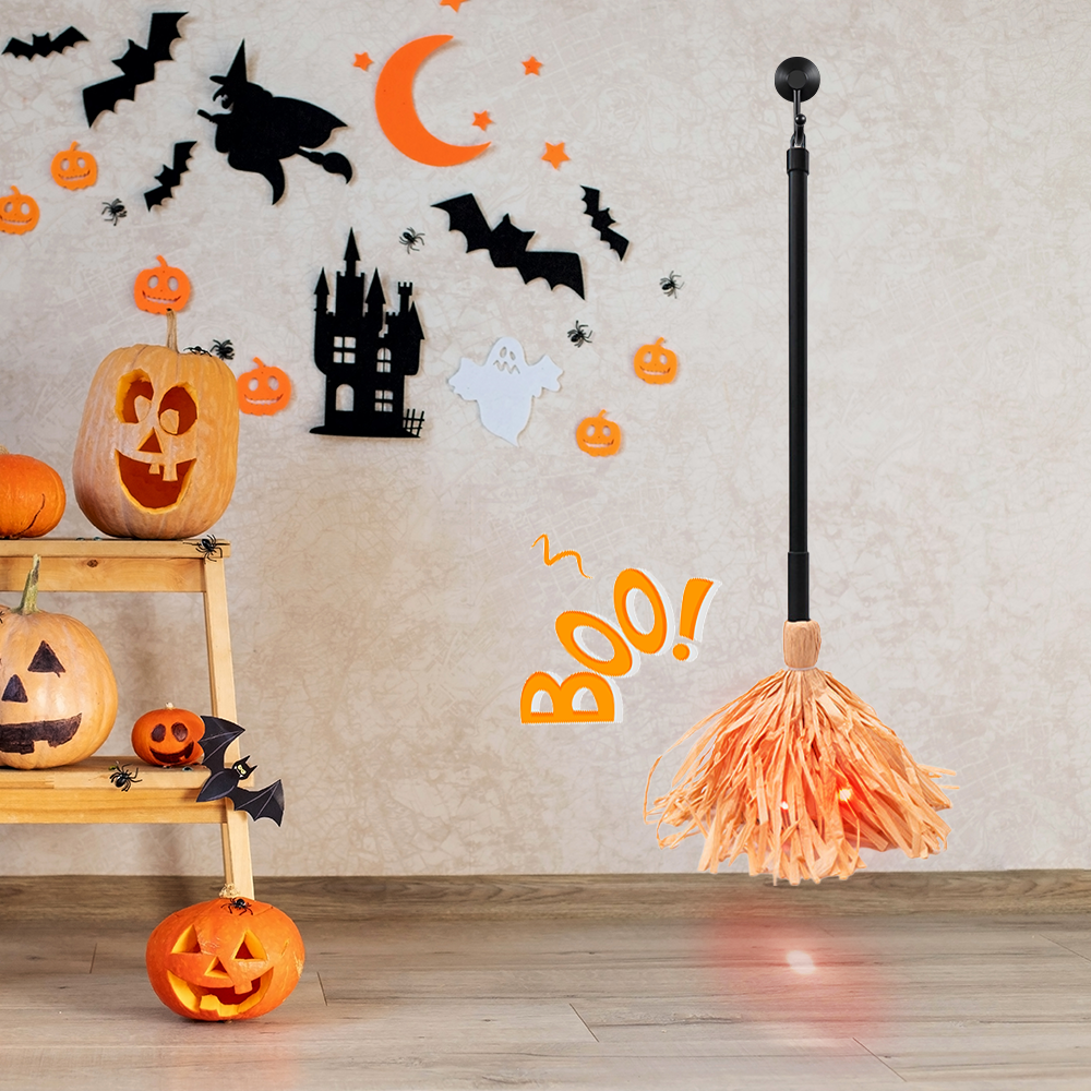 Halloween Floating Witch's Broom–haunted Dancing Broom Terror Atmosphere Festive Decorations Broom With Ghost Sounds Home Decor