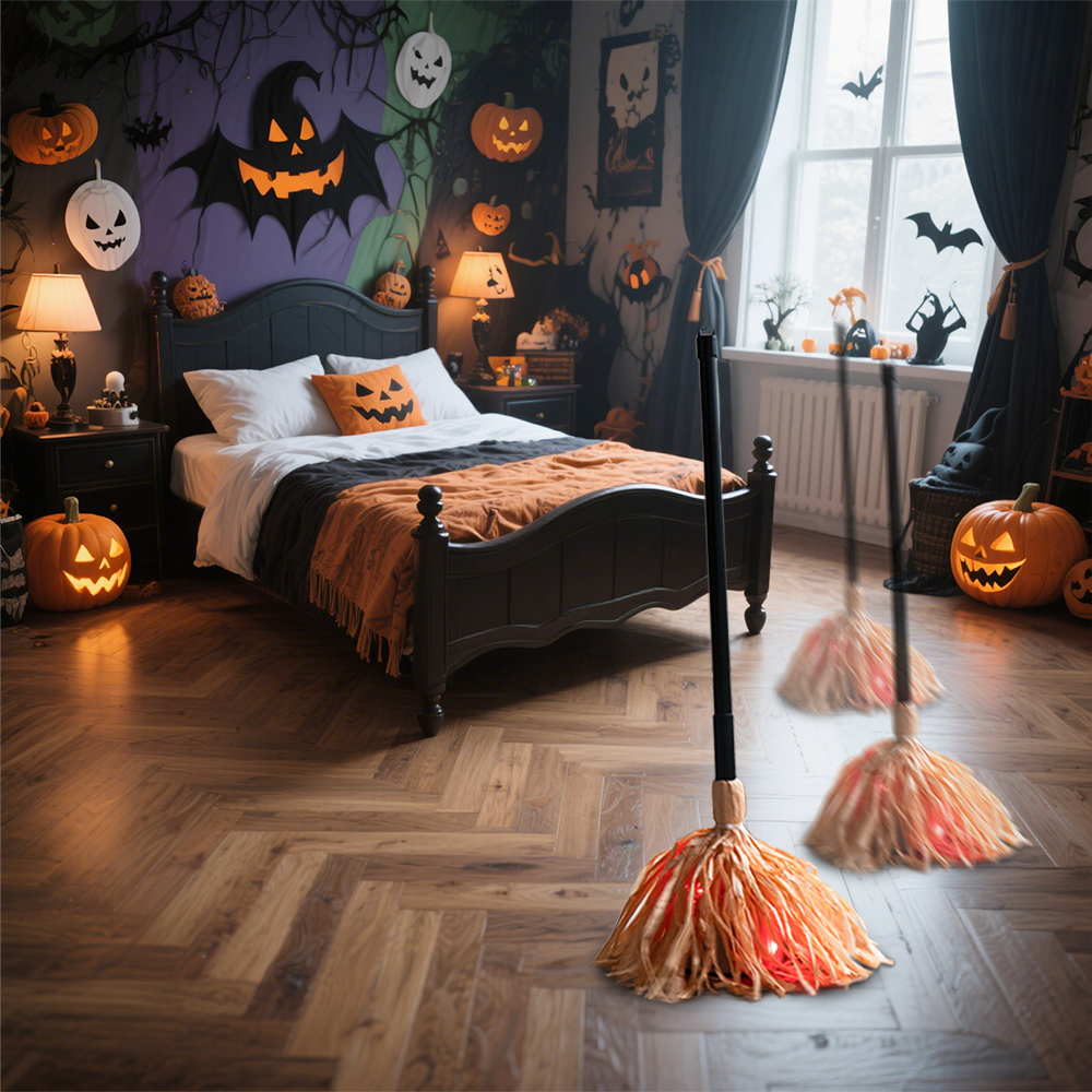 Halloween Floating Witch's Broom–haunted Dancing Broom Terror Atmosphere Festive Decorations Broom With Ghost Sounds Home Decor