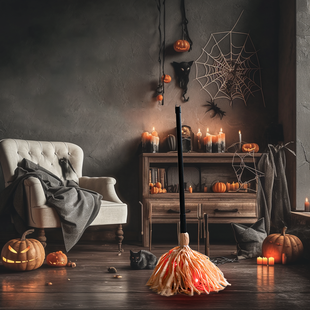 Halloween Floating Witch's Broom–haunted Dancing Broom Terror Atmosphere Festive Decorations Broom With Ghost Sounds Home Decor