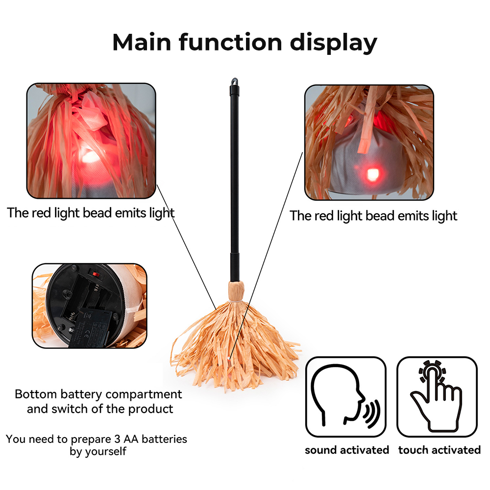 Halloween Floating Witch's Broom–haunted Dancing Broom Terror Atmosphere Festive Decorations Broom With Ghost Sounds Home Decor