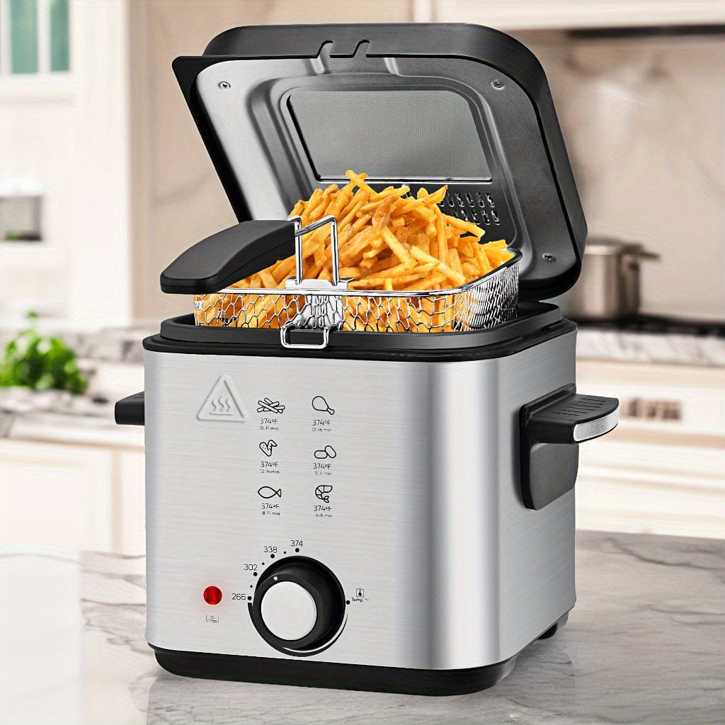 SUSTEAS 1500W Electric Deep Fryer with Basket, 84.5oz Large Capacity, Adjustable Temperature, Easy-Clean Pot, Foldable Handle, Compact Durable Design - Stylish Kitchen Appliance & Essential Tool for Family Dinners, Parties, E