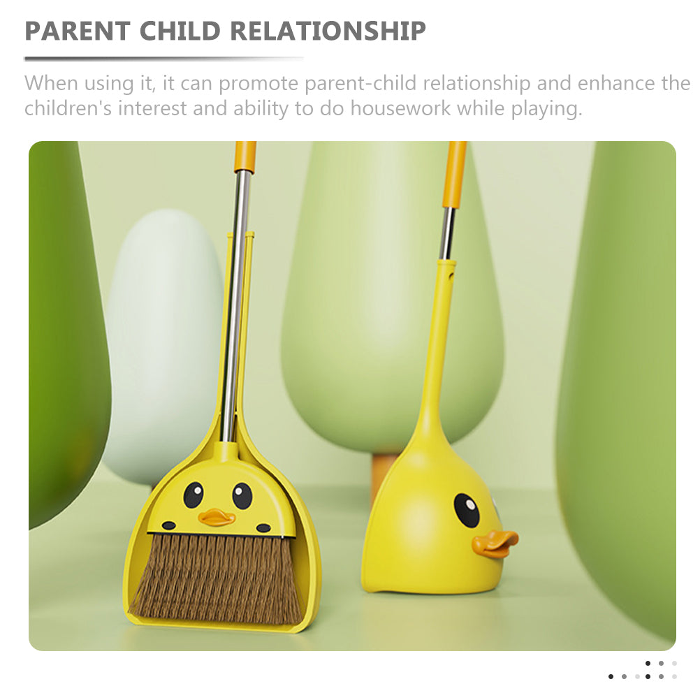 Cleaning Broom Mini Yellow Duck Broom Kids Cartoon Broom Toy Cleaning Tool Home Broom Dustpan Brush Toddler Broom for Children