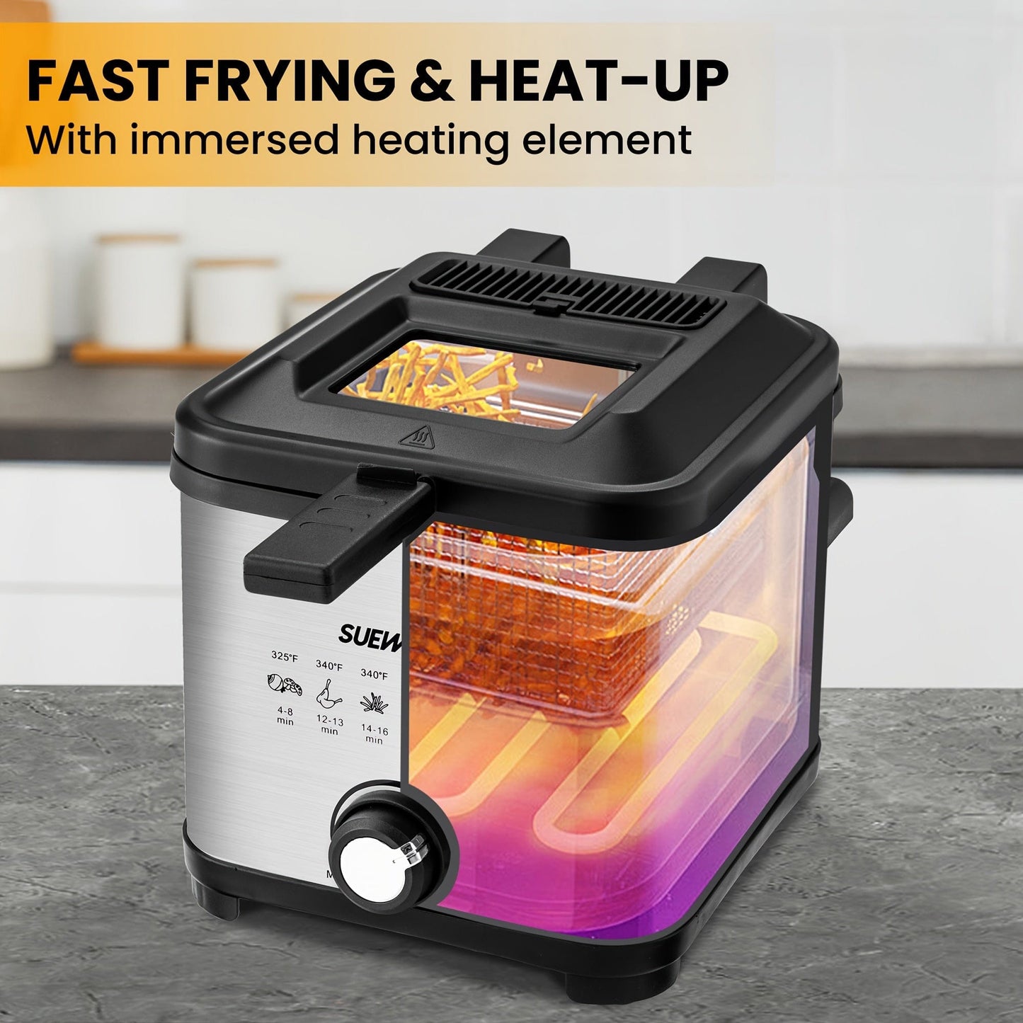 1.5 Liters/1.6 Qt. SUSTEAS Electric Deep Fryer - Compact Home Deep Fryer with Cool Touch Sides, Nonstick Basket, Easy Cleaning Design, and Safe Operation - Perfect for Small Families and Space-Saving Kitchen