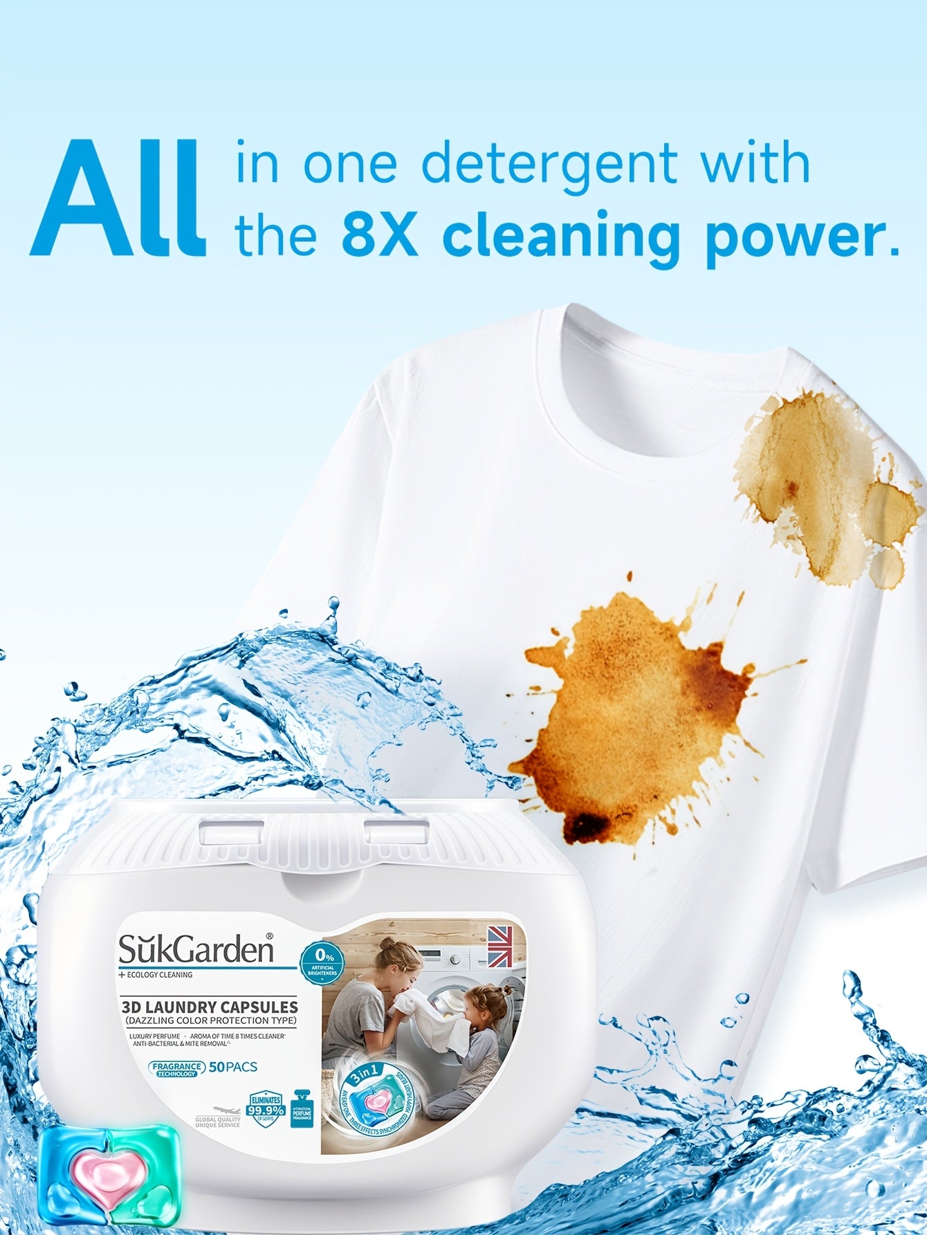 50 capsules de lessive 3 en 1 haute efficacité - Adoucissant - E-menage