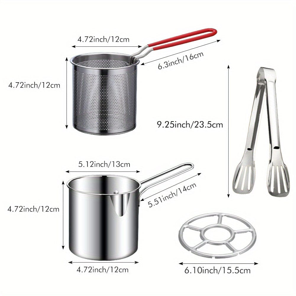 5pcs Stainless Steel Deep Fryer Set with Basket, Lid & Tongs - Perfect for French Fries & Chicken - Durable Kitchen Cookware - For Home Cooks & Foodies - Ideal Gift for Housewarming & Holidays