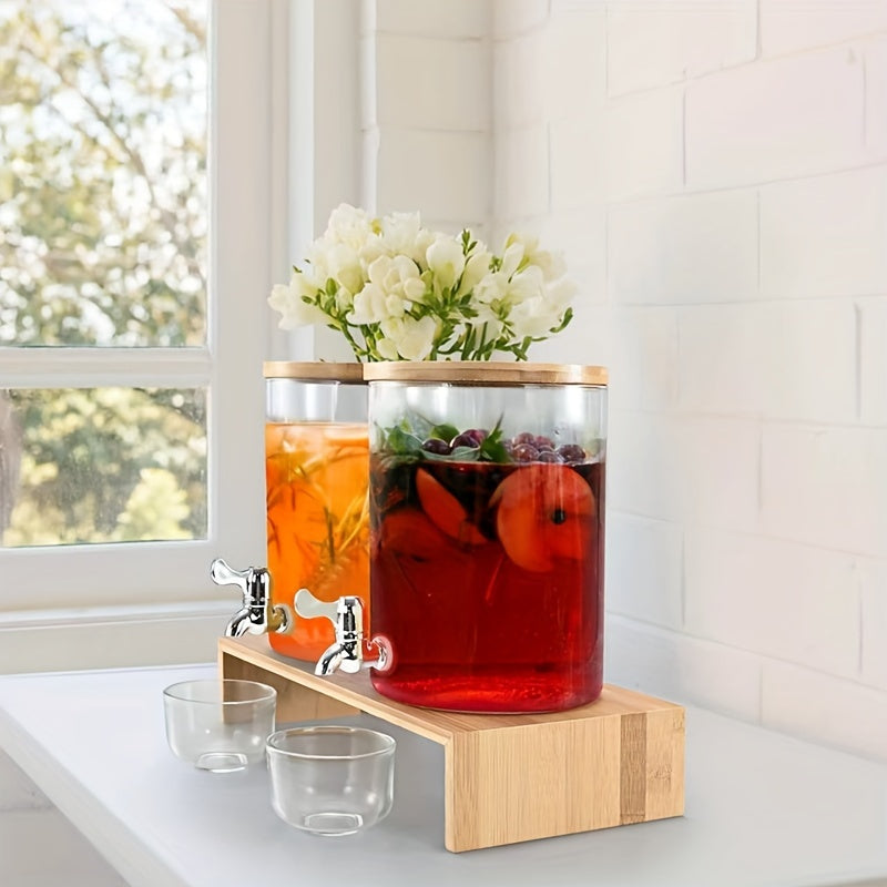 2-Pack 120 oz Large Capacity Glass Laundry Detergent Dispenser Set - Freestanding, Lead-Free, Bamboo Lids, Shelf Stand, Spouts, 8 Waterproof Labels, and 2 Glass Cups for Liquid Detergent - Space-Saving Laundry Room Organizati