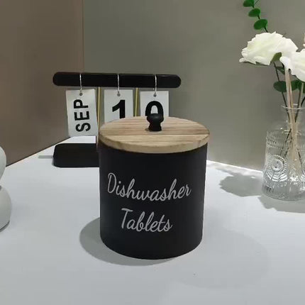 Versatile Rustic Wooden Farmhouse Dishwasher Pod Holder with Lid - Organizer for Laundry, Bathroom & Home Storage - White/Black Container for Detergent Pods, Dryer Sheets & More