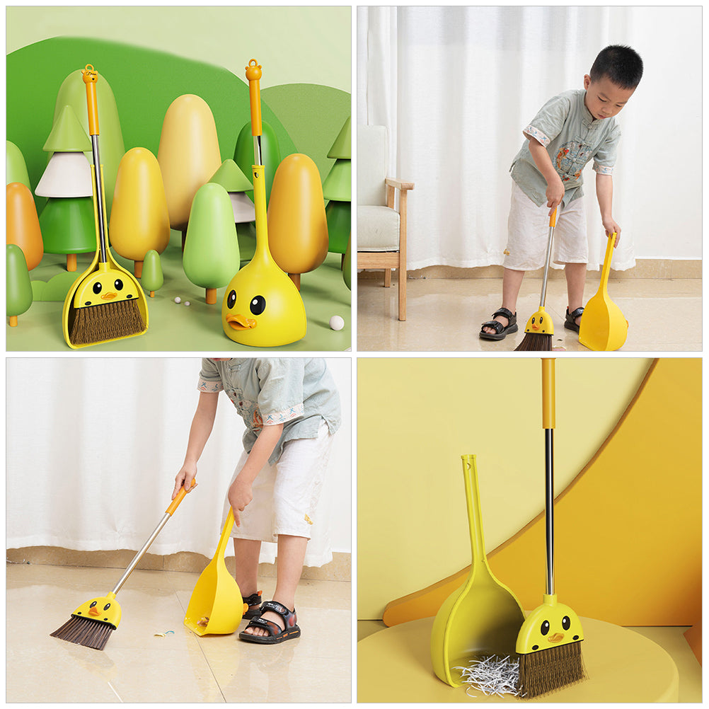 Cleaning Broom Mini Yellow Duck Broom Kids Cartoon Broom Toy Cleaning Tool Home Broom Dustpan Brush Toddler Broom for Children