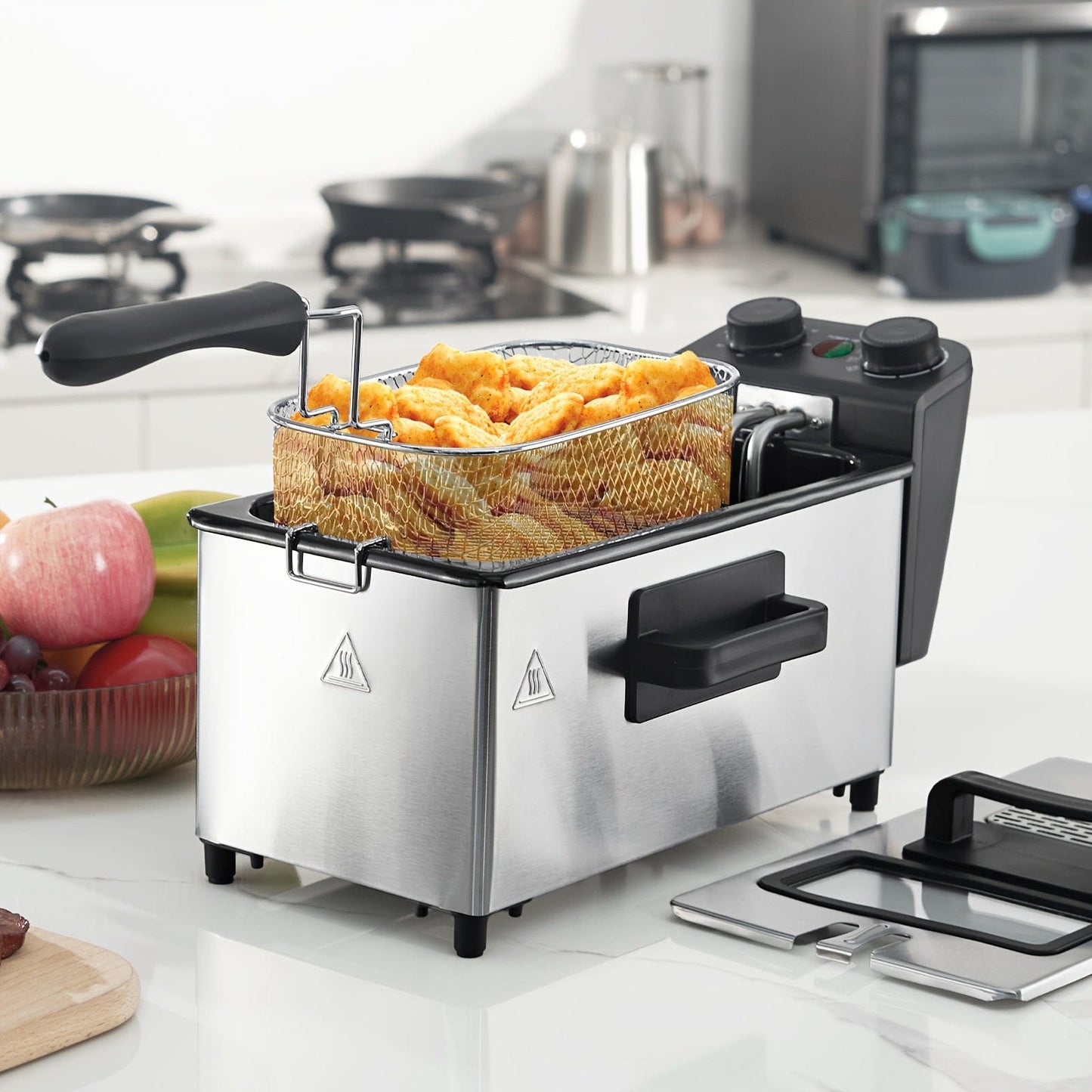 1.32gal Electric Deep Fryer, 1700W Large Fryer with Time & Temperature Control for Home Use, Kitchen Essential, Local Warehouse, Frying Baskets, Lid with View Window, Stainless Steel, Gift for Cristmas & Halloween. Suitable f